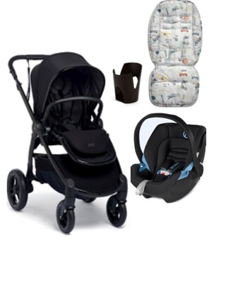 Ocarro Carbon Stroller with Black Aton Car Seat, Cup Holder & Miami Liner Foam